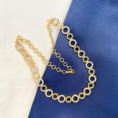 Zytoon Elegant Gold-Plated Circle Link Necklace for Women | Sparkling AD Stone Circle Design | Lightweight Traditional & Western Wear Jewelry