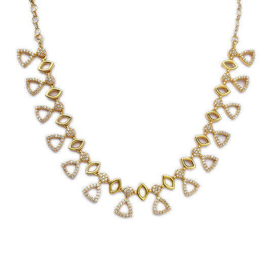 Sparkling Gold-Plated AD Stone Necklace with Triangular Motifs | Adjustable Ethnic Elegance
