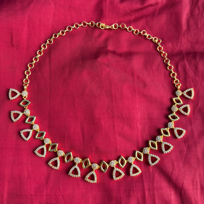 Sparkling Gold-Plated AD Stone Necklace with Triangular Motifs | Adjustable Ethnic Elegance