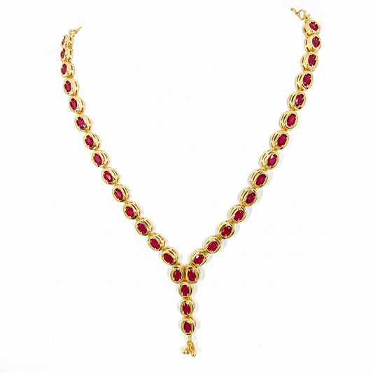 gold-plated necklace with ruby-colored AD stones – graceful and timeless accessory for special events
