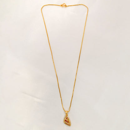 Gold-Plated Necklace with Triangular Red & White Stone Pendant