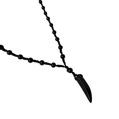 Men’s Black Beaded Necklace with Black Fang Pendant | Tribal & Stylish