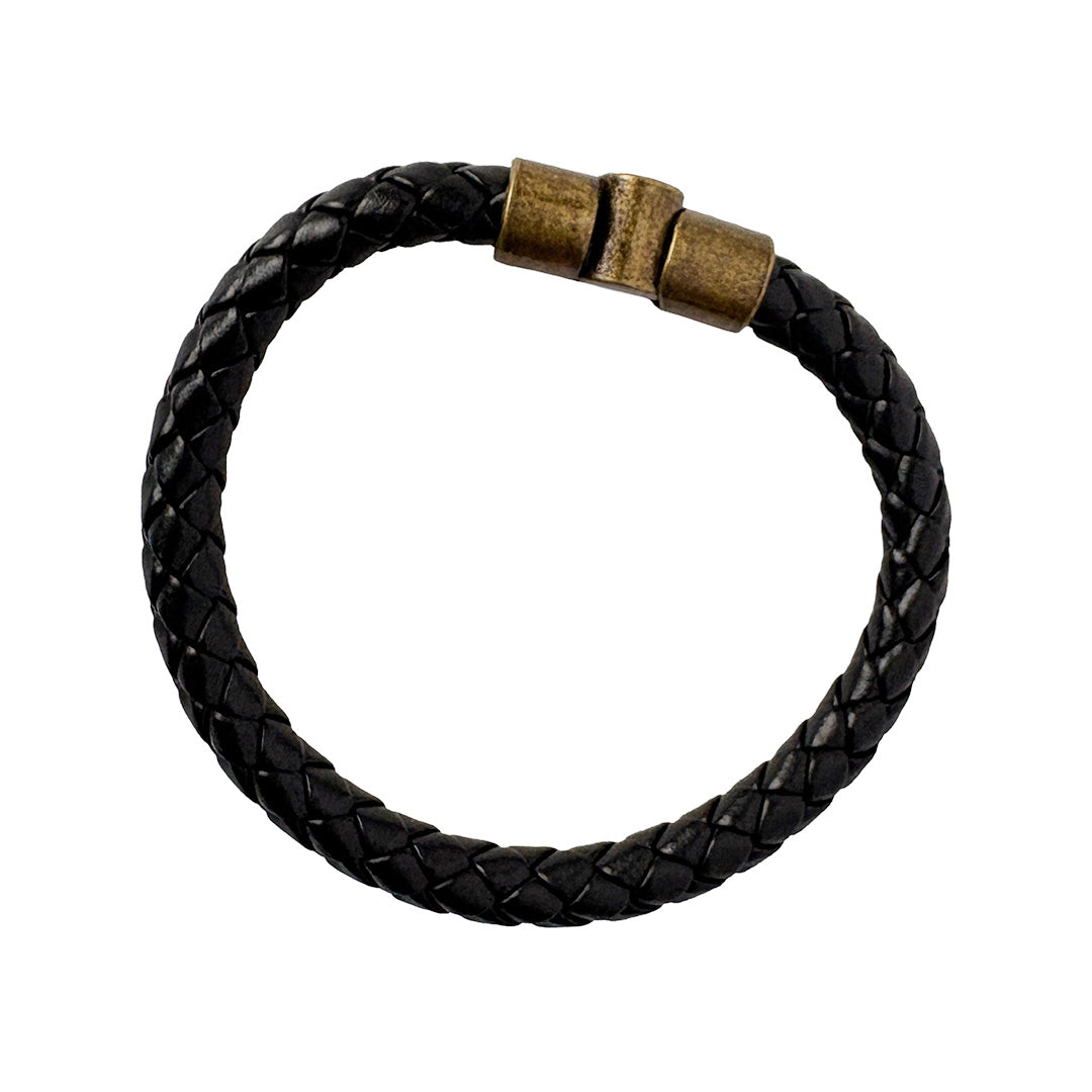 Men’s Black Braided Leather Bracelet with Antique Gold Clasp – Stylish & Durable Casual Jewelry