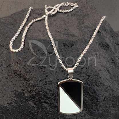 Black & Silver Stainless Steel Dog Tag Pendant Necklace | Modern & Minimal Chain