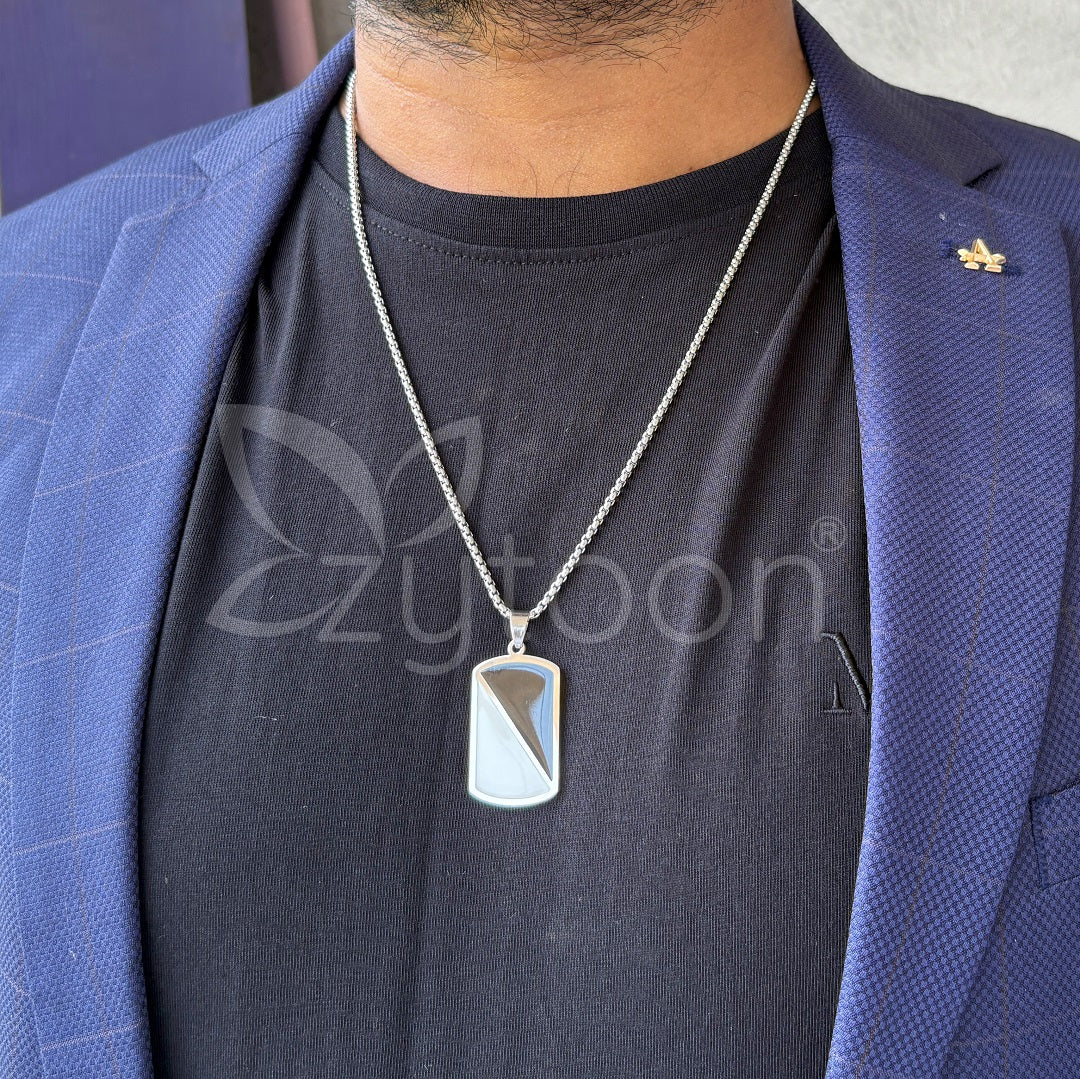 Black & Silver Stainless Steel Dog Tag Pendant Necklace | Modern & Minimal Chain