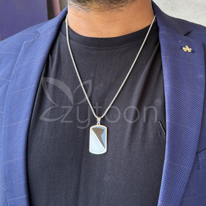 Black & Silver Stainless Steel Dog Tag Pendant Necklace | Modern & Minimal Chain