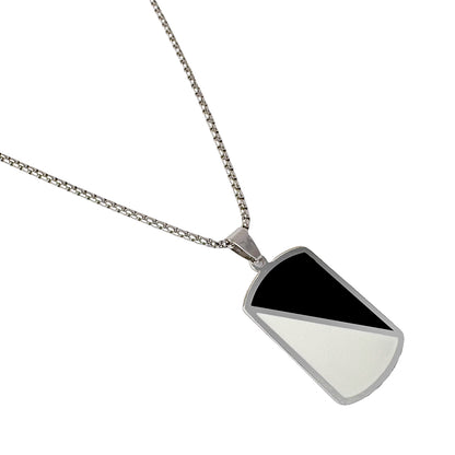 Black & Silver Stainless Steel Dog Tag Pendant Necklace | Modern & Minimal Chain