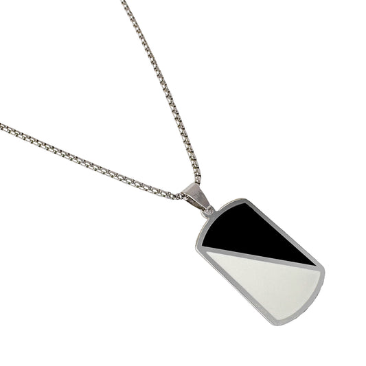 Black & Silver Stainless Steel Dog Tag Pendant Necklace | Modern & Minimal Chain