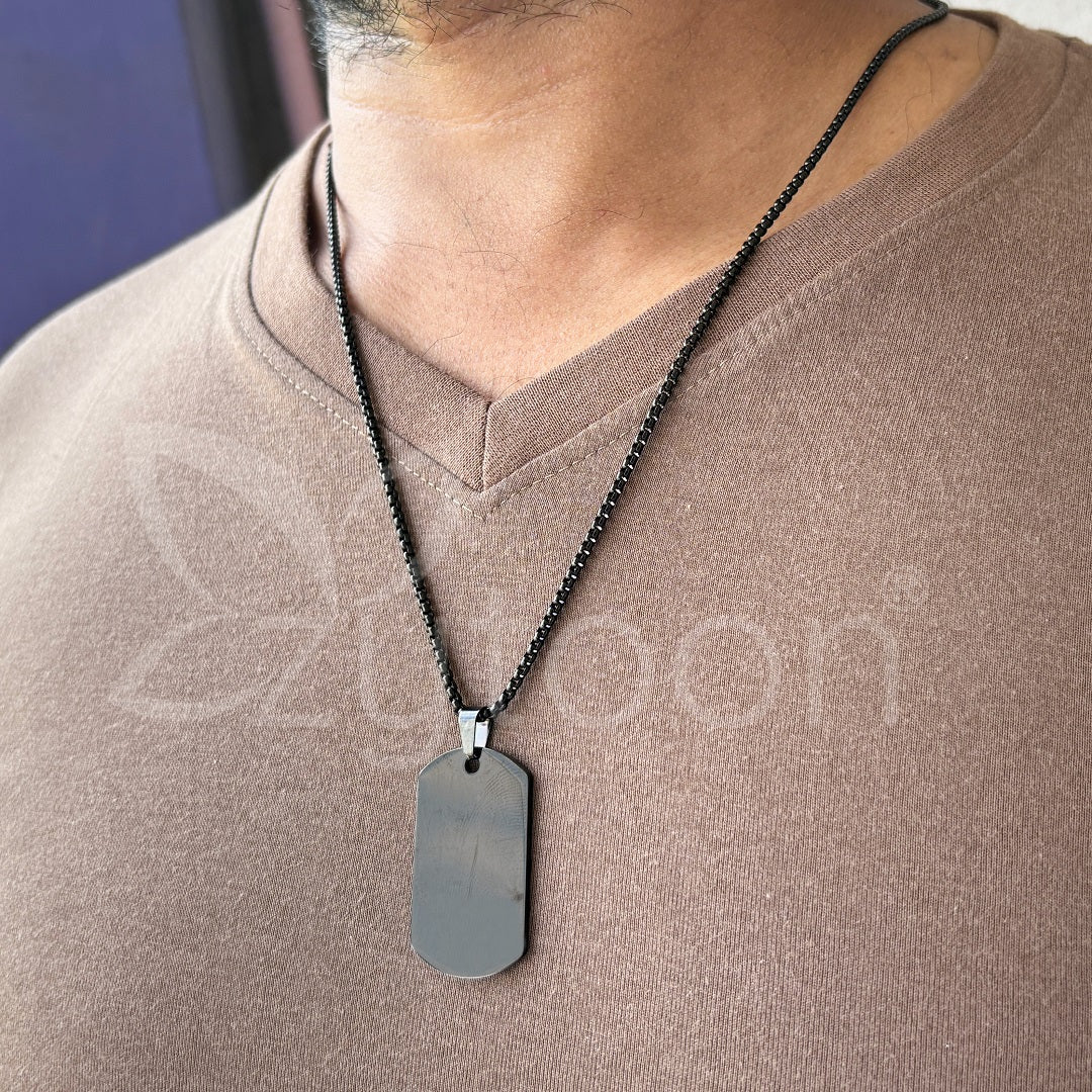 Mens Black Stainless Steel Dog Tag Pendant Chain