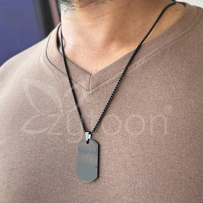 Mens Black Stainless Steel Dog Tag Pendant Chain