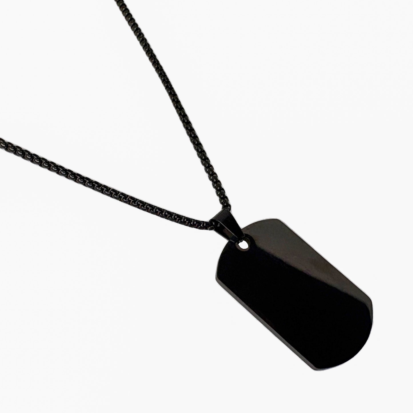 Mens Black Stainless Steel Dog Tag Pendant Chain