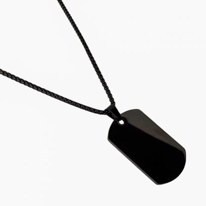 Mens Black Stainless Steel Dog Tag Pendant Chain