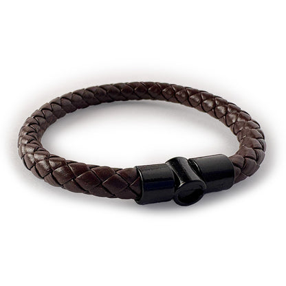Men’s Brown Braided Leather Bracelet with Black Clasp – Stylish & Durable Casual Jewelry