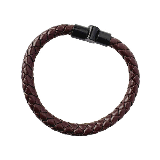 Men’s Brown Braided Leather Bracelet with Black Clasp – Stylish & Durable Casual Jewelry
