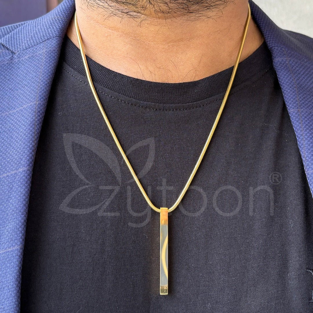 Men’s Gold-Plated Stainless Steel Bar Pendant Necklace | Sleek & Minimalist