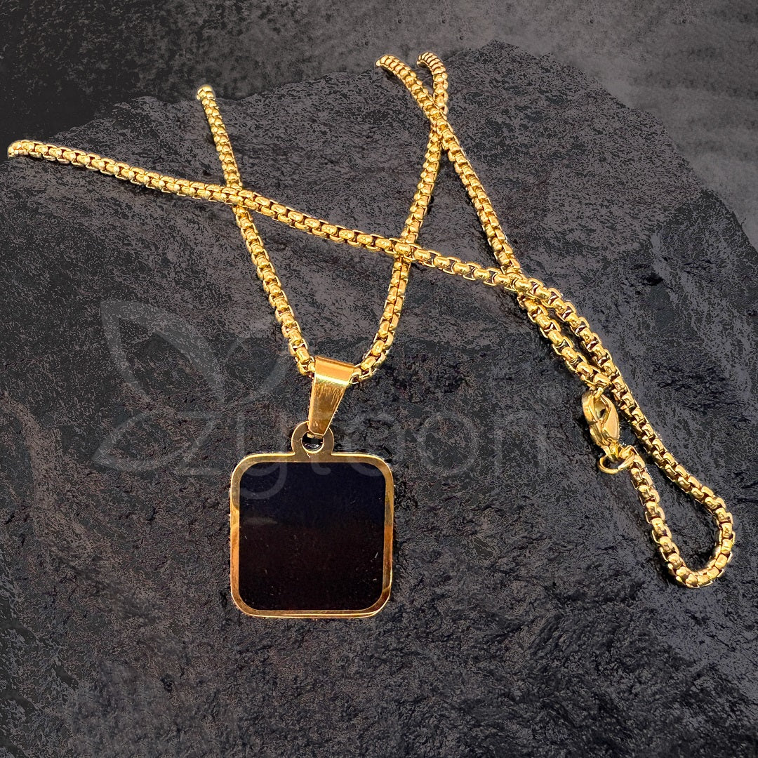 Men’s Gold-Plated Black Square Pendant Necklace | Minimalist Stainless Steel Jewelry