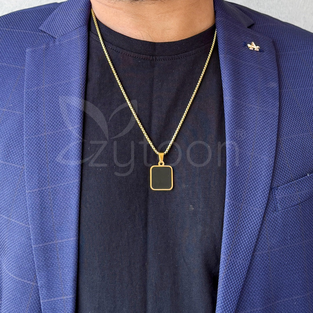 Men’s Gold-Plated Black Square Pendant Necklace | Minimalist Stainless Steel Jewelry