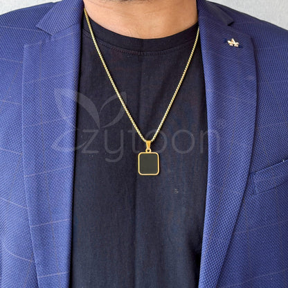 Men’s Gold-Plated Black Square Pendant Necklace | Minimalist Stainless Steel Jewelry