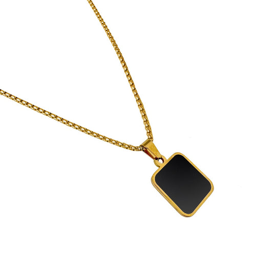 Men’s Gold-Plated Black Square Pendant Necklace | Minimalist Stainless Steel Jewelry