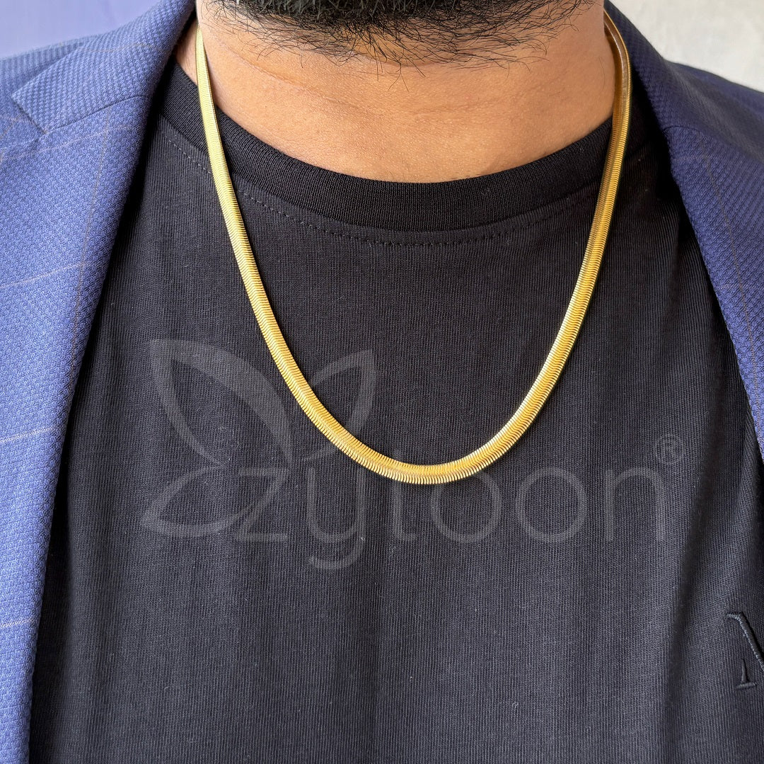 Men's Gold Plated Herringbone Chain Necklace – Flat Snake Chain