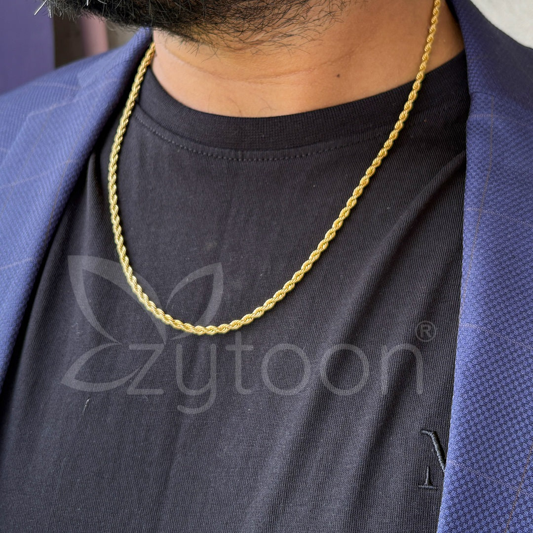 Men's Gold Plated Rope Chain Necklace – Twisted Link Design