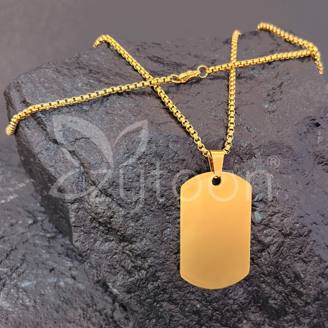 Men’s Gold-Plated Stainless Steel Dog Tag Pendant Chain