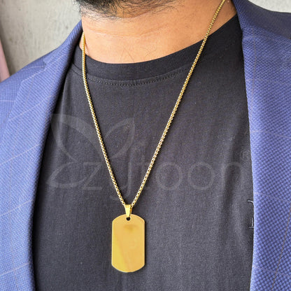 Men’s Gold-Plated Stainless Steel Dog Tag Pendant Chain