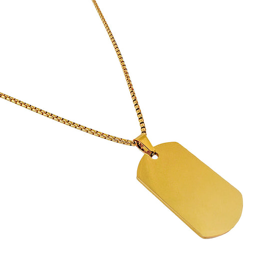 Men’s Gold-Plated Stainless Steel Dog Tag Pendant Chain