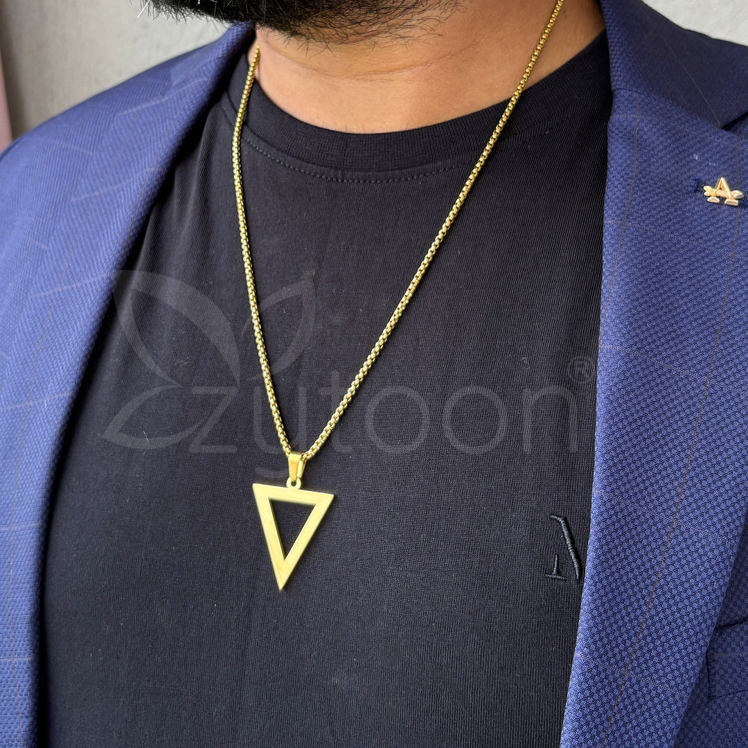 Men’s Gold-Plated Triangle Pendant Necklace | Modern Geometric Chain