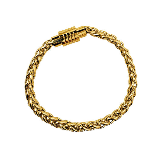 Men's Gold-Plated Wheat Chain Bracelet with Magnetic Clasp – Stylish Daily Wear