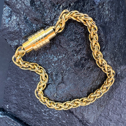 Men's Gold-Plated Wheat Chain Bracelet with Magnetic Clasp – Stylish Daily Wear
