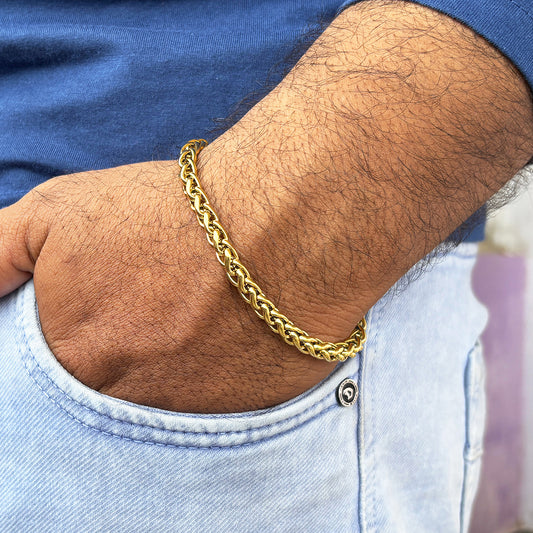 Men’s Gold Plated Wheat Chain Bracelet – Stylish & Durable Men’s Jewelry