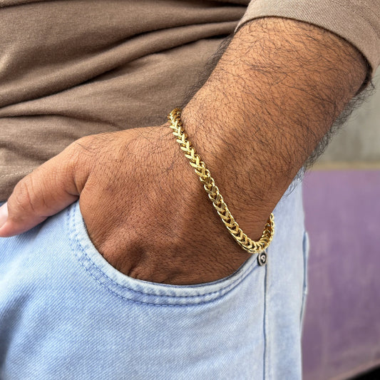 Men’s Gold Plated Wheat Chain Bracelet – Stylish Cuban Link Design