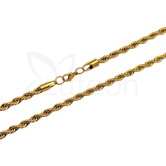 Men's Gold Plated Rope Chain Necklace | Classic Stainless Steel Chain