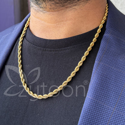 Men's Gold Plated Rope Chain Necklace | Classic Stainless Steel Chain