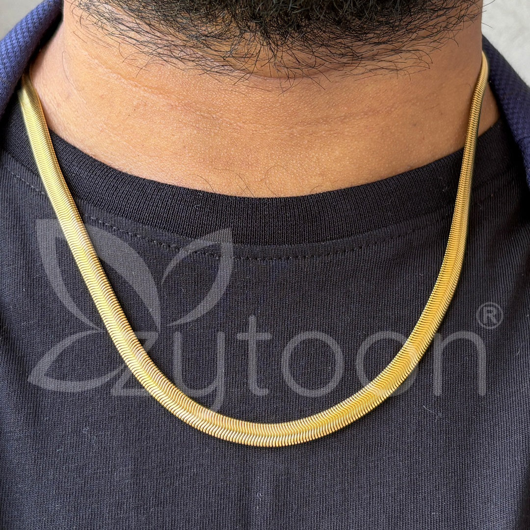 Men's Gold Plated Herringbone Chain Necklace – Flat Snake Chain