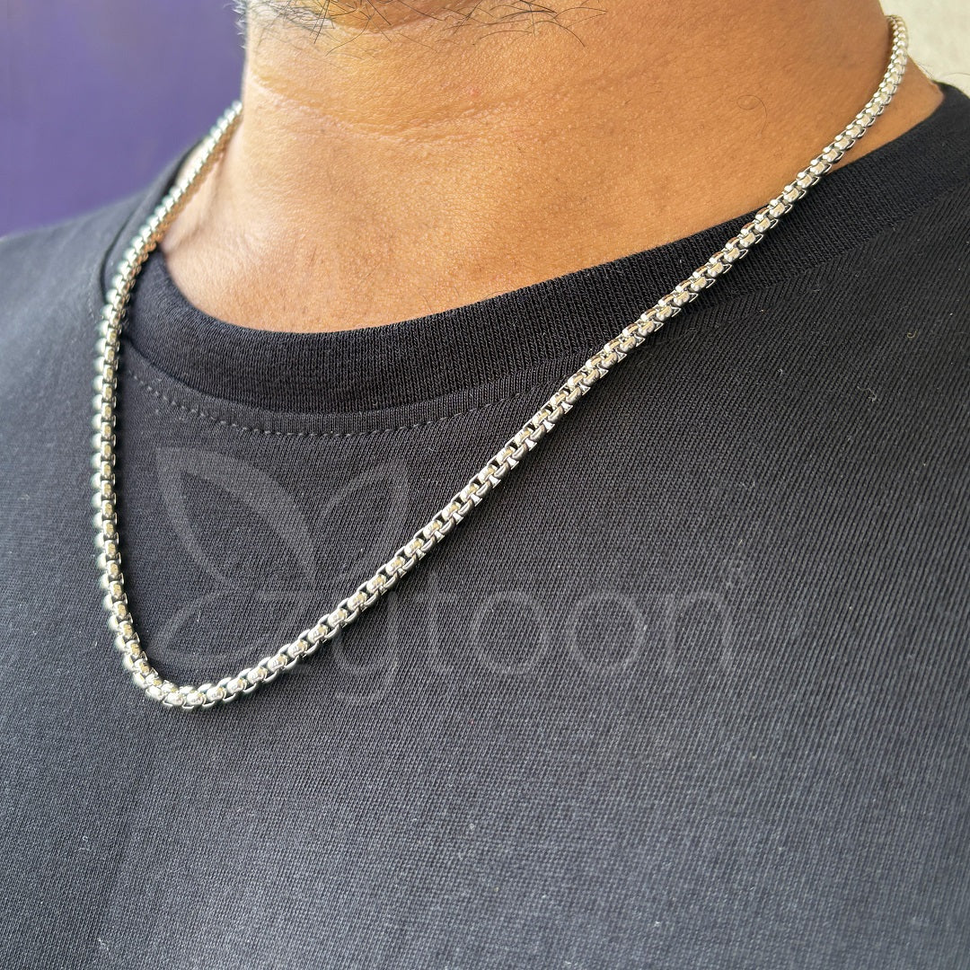 Men's Silver-Toned Rolo Chain Necklace | Durable Stainless Steel