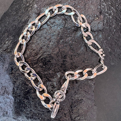 Men's Silver-Tone Figaro Chain Bracelet - Polished Italian Design