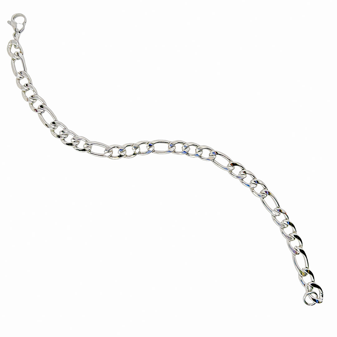Men's Silver-Tone Figaro Chain Bracelet - Polished Italian Design