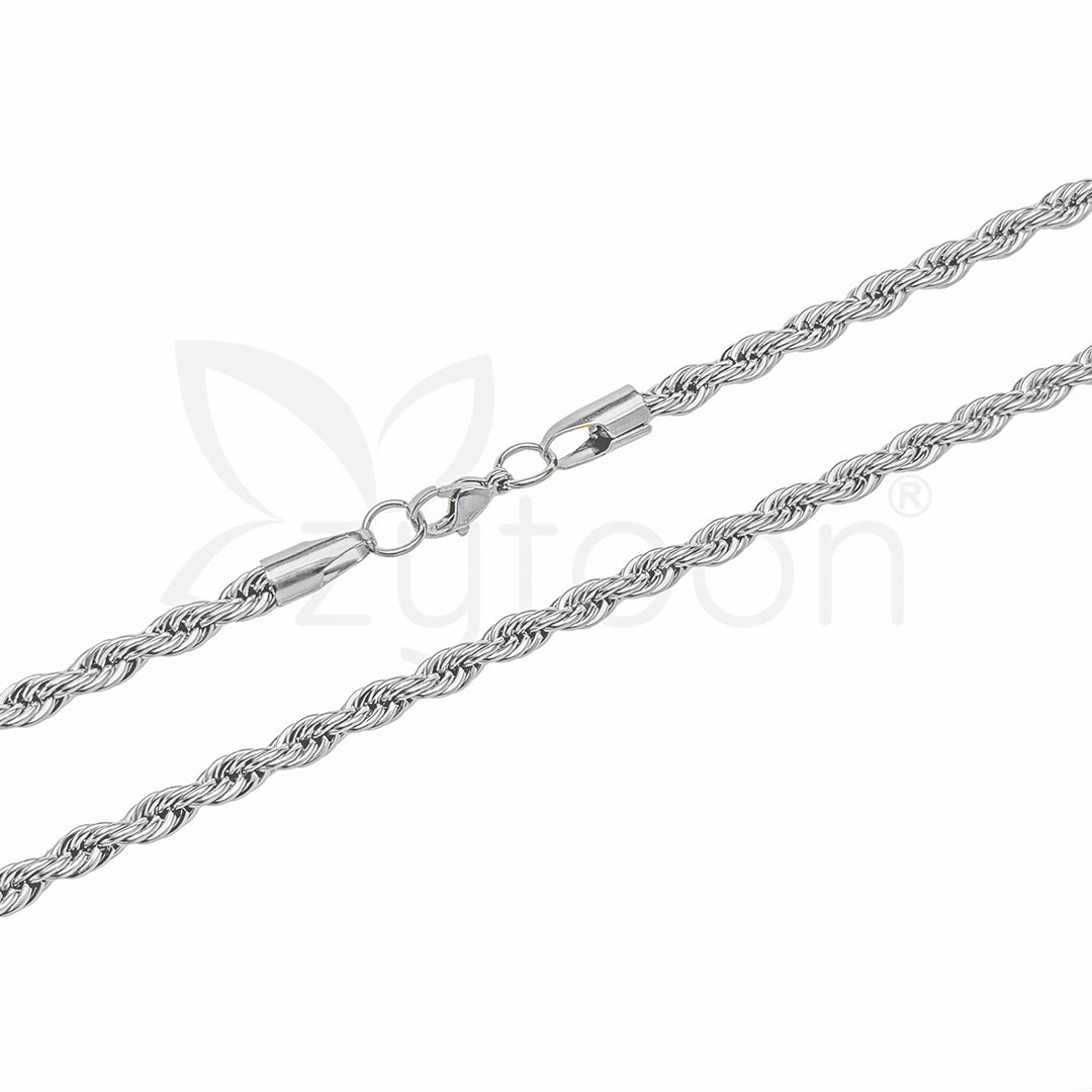 Men's Silver-Tone Rope Chain Necklace - Twisted Link Design