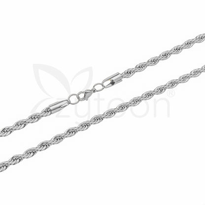 Men's Silver-Tone Rope Chain Necklace - Twisted Link Design