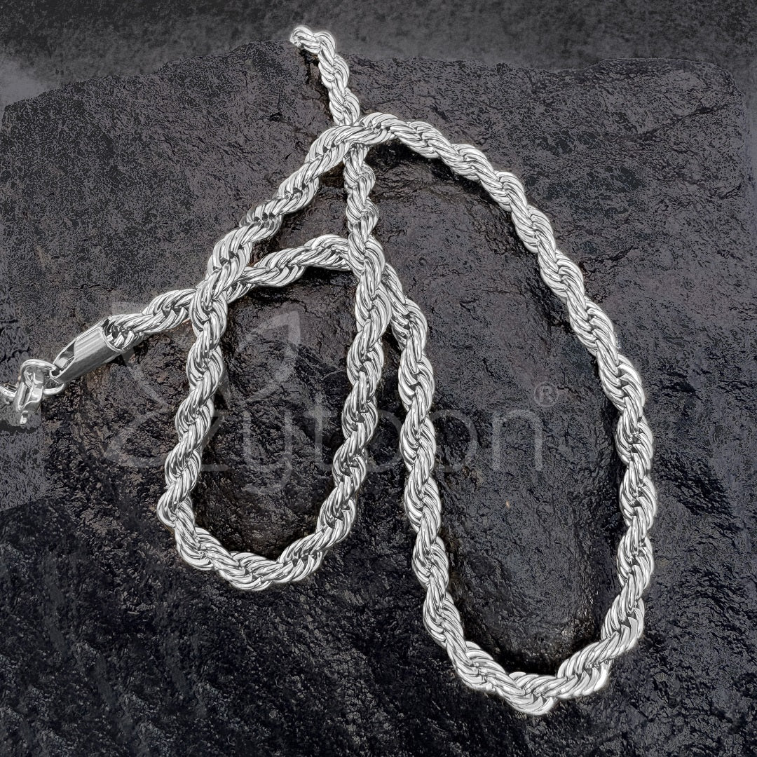 Men's Silver-Tone Rope Chain Necklace - Twisted Link Design
