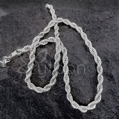Men's Silver-Tone Rope Chain Necklace - Twisted Link Design