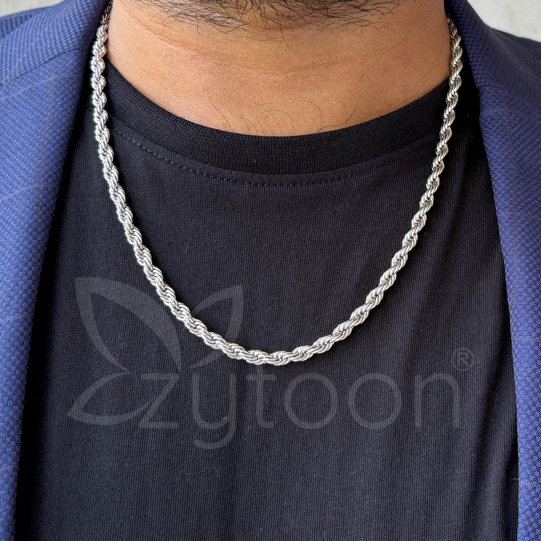 Men's Silver-Tone Rope Chain Necklace - Twisted Link Design
