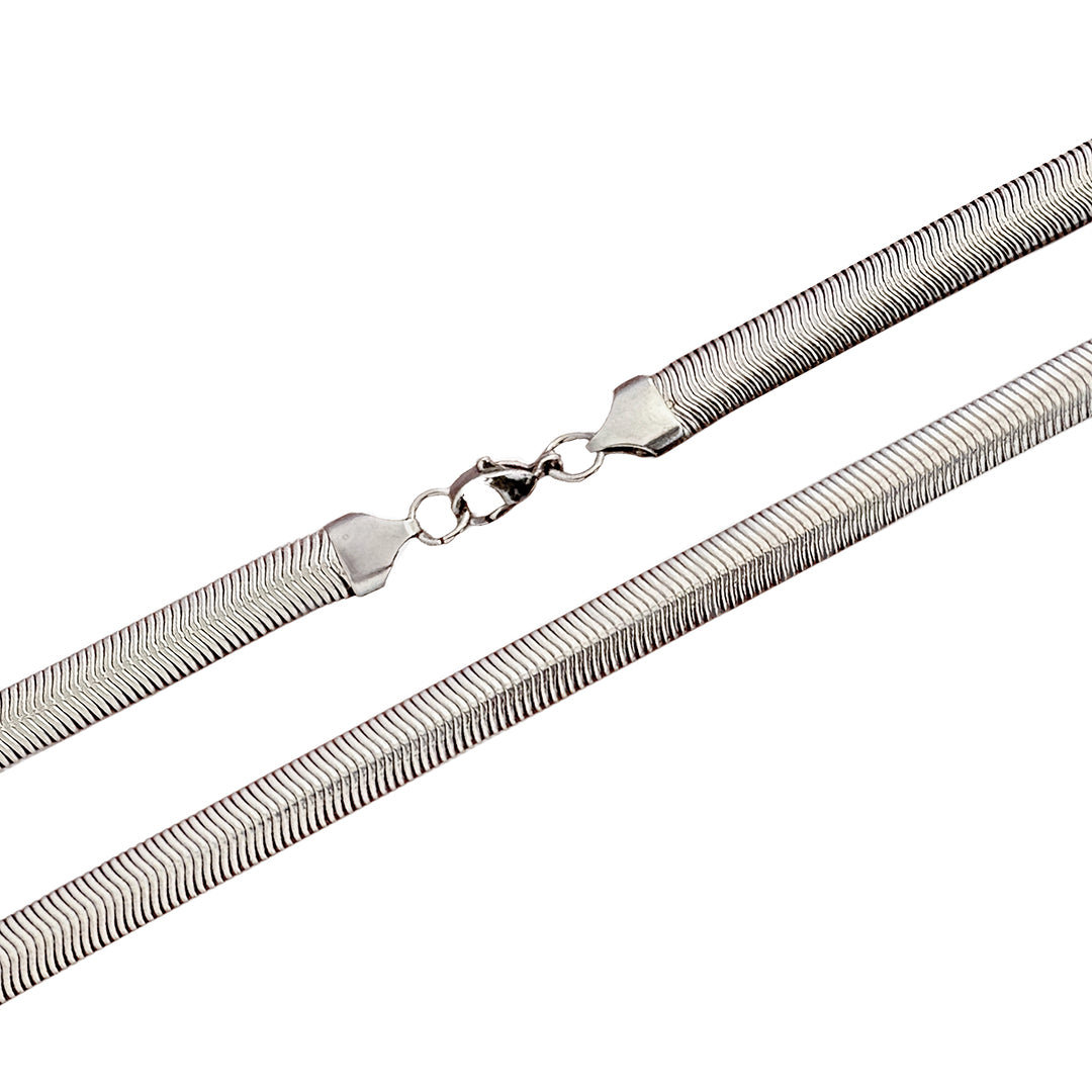 Men's Silver-Toned Snake Chain Necklace | Sleek & Flat Stainless Steel