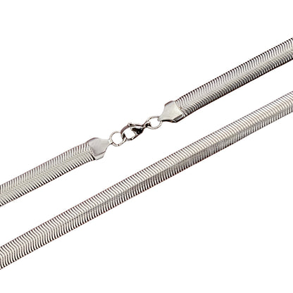 Men's Silver-Toned Snake Chain Necklace | Sleek & Flat Stainless Steel