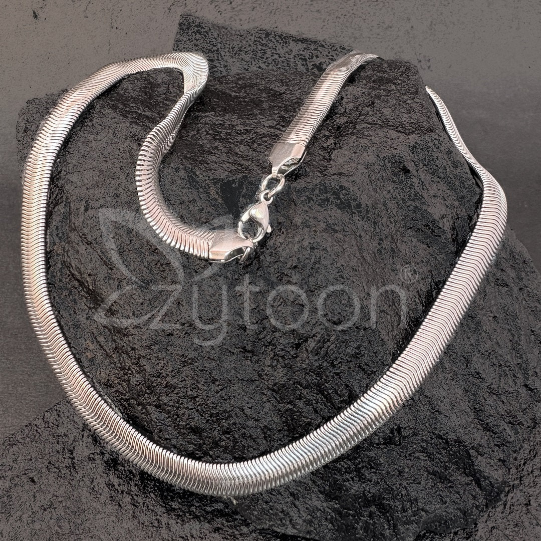 Men's Silver-Toned Snake Chain Necklace | Sleek & Flat Stainless Steel