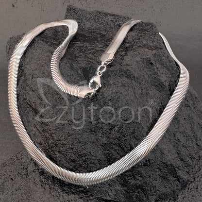 Men's Silver-Toned Snake Chain Necklace | Sleek & Flat Stainless Steel