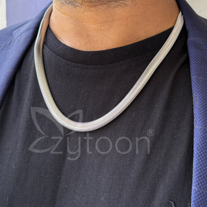 Men's Silver-Toned Snake Chain Necklace | Sleek & Flat Stainless Steel