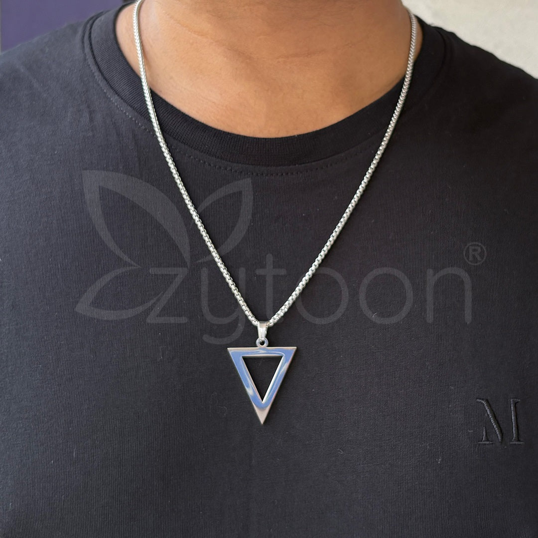 Men’s Stainless Steel Triangle Pendant Necklace | Modern Geometric Minimal Chain
